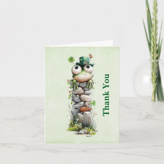 Tarjeta De Agradecimiento Frog with Green Hat and Shamrock Cute (Anverso)