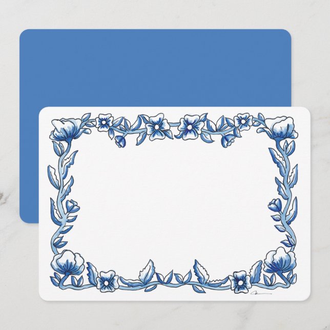 Tarjeta De Agradecimiento Frontera de flores Chinoiserie (Anverso / Reverso)