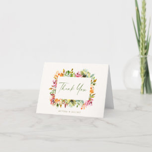 Tarjeta De Agradecimiento Frontera floral de acuarela elegante boda personal