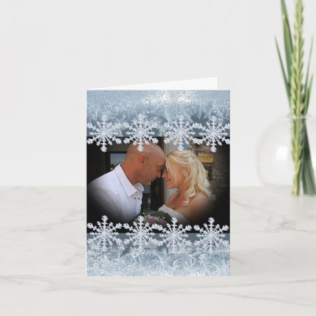 Tarjeta De Agradecimiento Frosted Blue Winter Wedding Custom Photo (Anverso)