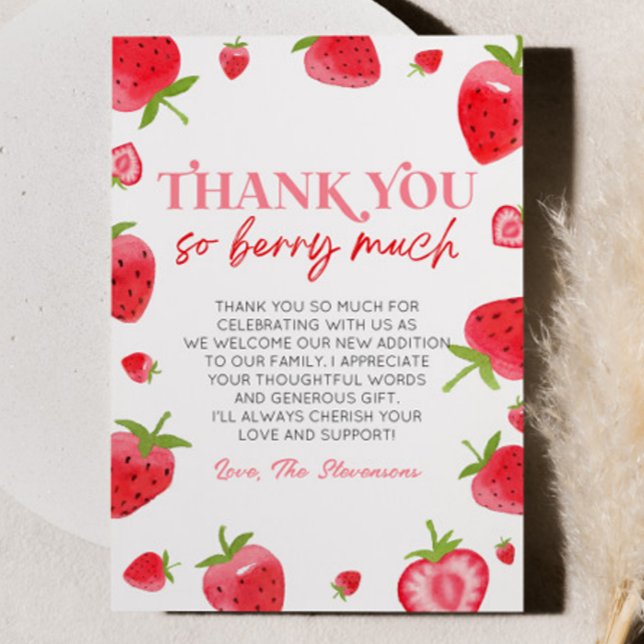 Tarjeta De Agradecimiento Fruta de fresa Un Baby Shower dulce de Berry (Subido por el creador)