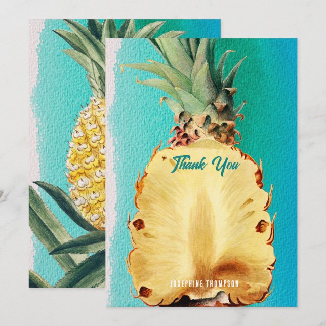 Tarjeta De Agradecimiento Fruta de piña tropical de verano (Anverso / Reverso)