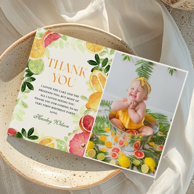 Tarjeta De Agradecimiento Fruta del Citrus Foto del primer cumpleaños (Subido por el creador)