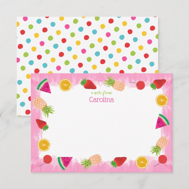 Tarjeta De Agradecimiento Frutas acuáticas y puntos de Stationery rosa (Anverso / Reverso)