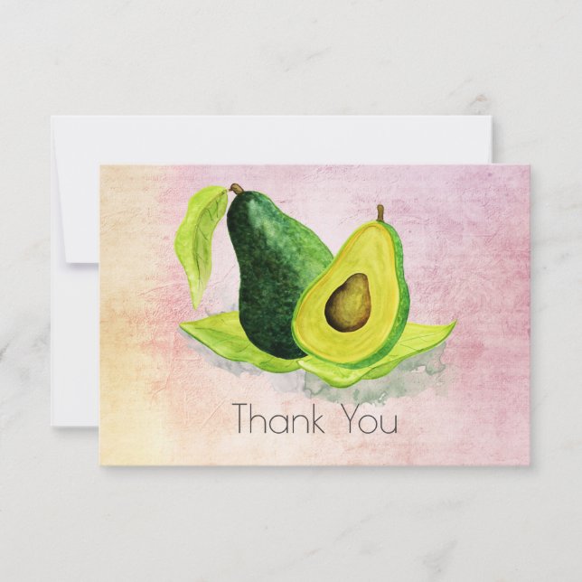 Tarjeta De Agradecimiento Frutas de aguacate verde en acuarelas Gracias (Anverso)