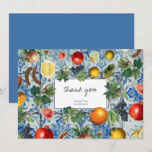 Tarjeta De Agradecimiento Frutas de Verano Mediterráneas Mosaico Azul Gracia