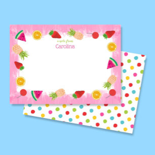 Tarjeta De Agradecimiento Frutas en Acuarela y Papelería Rosa con Lunares Ad