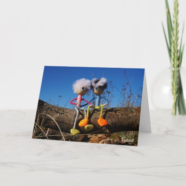 Tarjeta De Agradecimiento Fubby paartje dat samen op een boomstam zit. (Anverso)