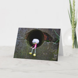 Tarjeta De Agradecimiento Fubby poppetje dat in een muur zit.