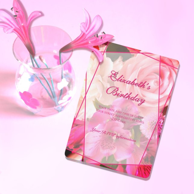 Tarjeta De Agradecimiento Fuchsia Florals Birthday Invitation Card (Subido por el creador)