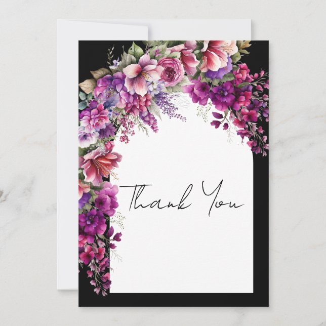 Tarjeta De Agradecimiento Fuchsia Lavender Floral Arch Bridal Shower (Anverso)