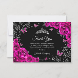 Tarjeta De Agradecimiento Fuchsia Pink Silver Quinceanera