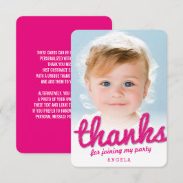 Tarjeta De Agradecimiento Fucsia Rosa Gran Boceto Gracias Cumpleaños Niño Fo