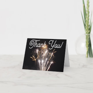 Tarjeta De Agradecimiento Fuegos artificiales blancos y dorados II Celebraci