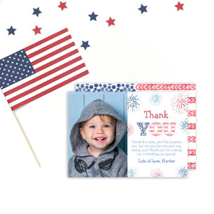 Tarjeta De Agradecimiento Fuegos Artificiales Rojo Blanco Y Azul del 4 de Ju