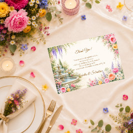 Tarjeta De Agradecimiento Fuente de jardín romántico floración boda