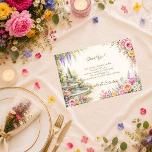 Tarjeta De Agradecimiento Fuente de jardín romántico floración boda