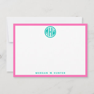 Tarjeta De Agradecimiento Fuente de monograma de círculo azul verdoso DIY BG