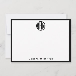 Tarjeta De Agradecimiento Fuente de monograma de círculo blanco negro fondo