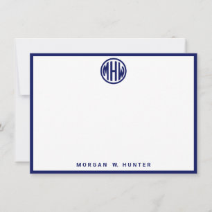 Tarjeta De Agradecimiento Fuente de monograma de círculo de Navy Blanco DIY