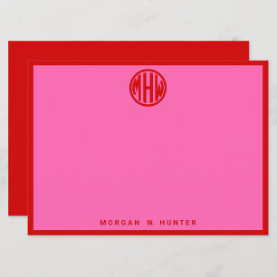 Tarjeta De Agradecimiento Fuente de monograma de círculo rojo rosa intenso f