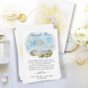 Tarjeta De Agradecimiento Fuente elegante con flores y palomas