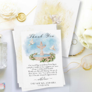 Tarjeta De Agradecimiento Fuente elegante con flores y palomas