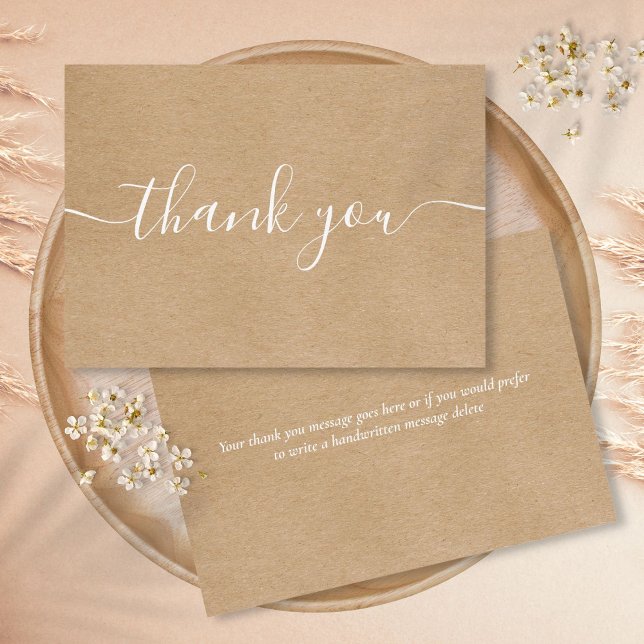 Tarjeta De Agradecimiento Fuerza Rústica Simple Escritura Blanca Elegante (Rustic Kraft Simple Elegant White Script Thank You Card)