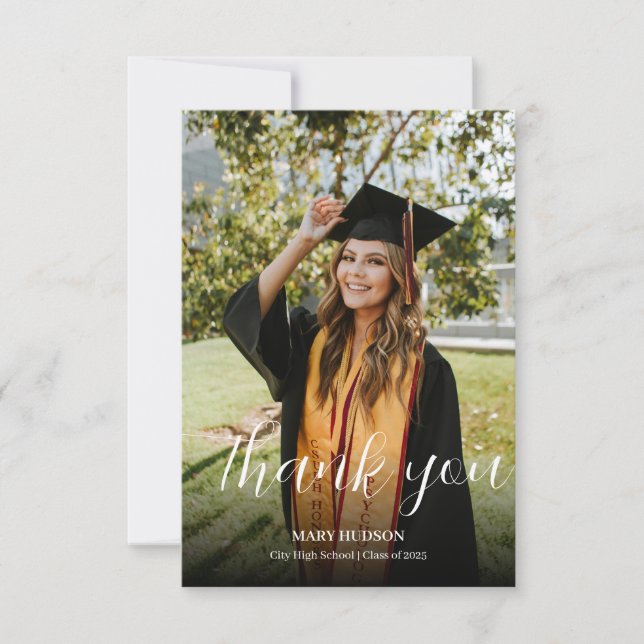 Tarjeta De Agradecimiento Full photo High School Graduation (Anverso)