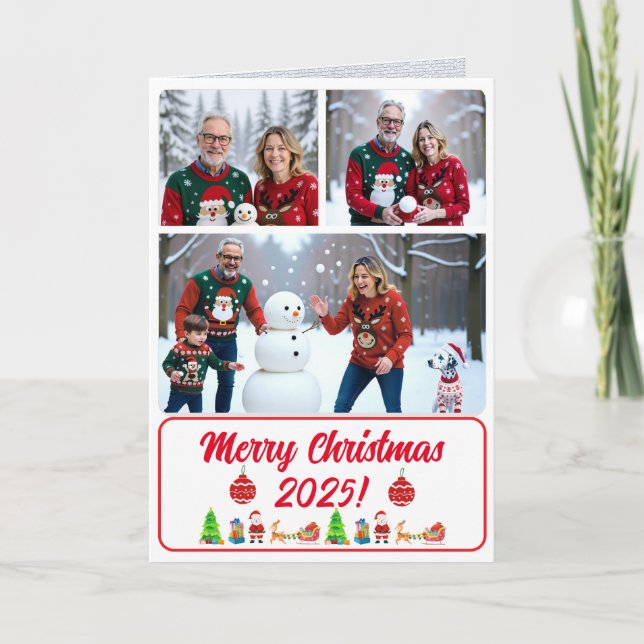 Tarjeta De Agradecimiento Fully Custom 3 Photo Traditional Folded Xmas Card (Anverso)