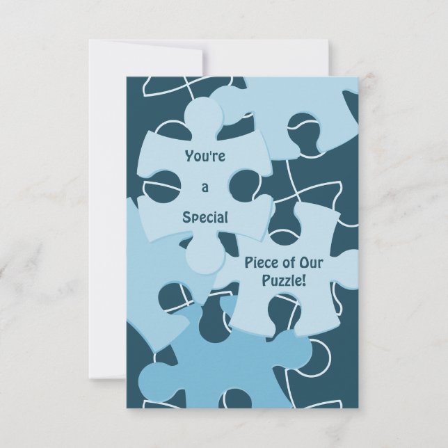 Tarjeta De Agradecimiento Fun Jigsaw Puzzle Pieces in Blue 5x7 Inch (Anverso)