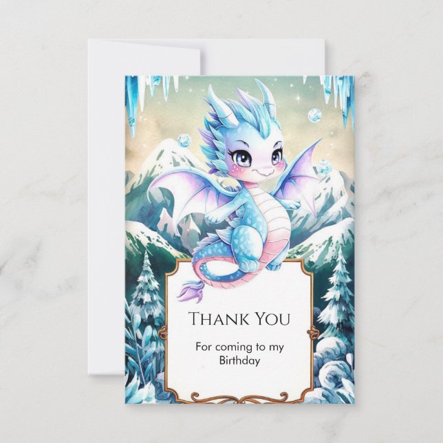 Tarjeta De Agradecimiento Fun Majestic Ice Dragon Cumpleaños (Anverso)