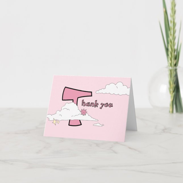 Tarjeta De Agradecimiento Fun Pink Doodle Cloud Baby Shower (Anverso)