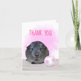 Tarjeta De Agradecimiento Fun Pink White Soccer Ball Guinea Pig