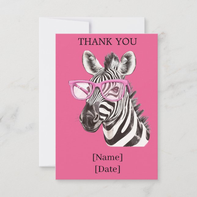Tarjeta De Agradecimiento Fun Safari Animal Design - Zebra (Anverso)