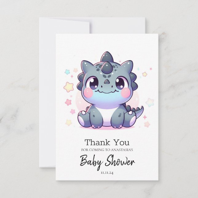 Tarjeta De Agradecimiento Fun Sweet Dinosaur Baby Shower (Anverso)