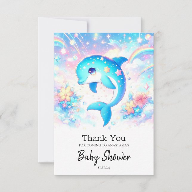 Tarjeta De Agradecimiento Fun Under Sea Dolphin Baby Shower (Anverso)