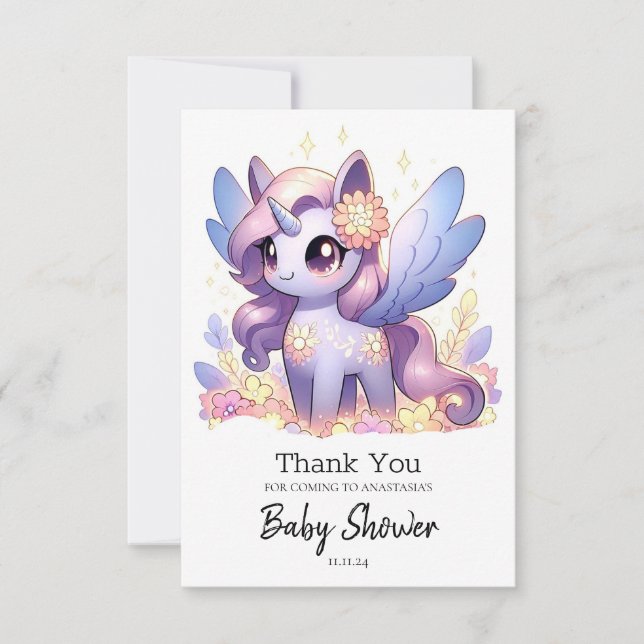 Tarjeta De Agradecimiento Fun Unicorn Baby Shower (Anverso)