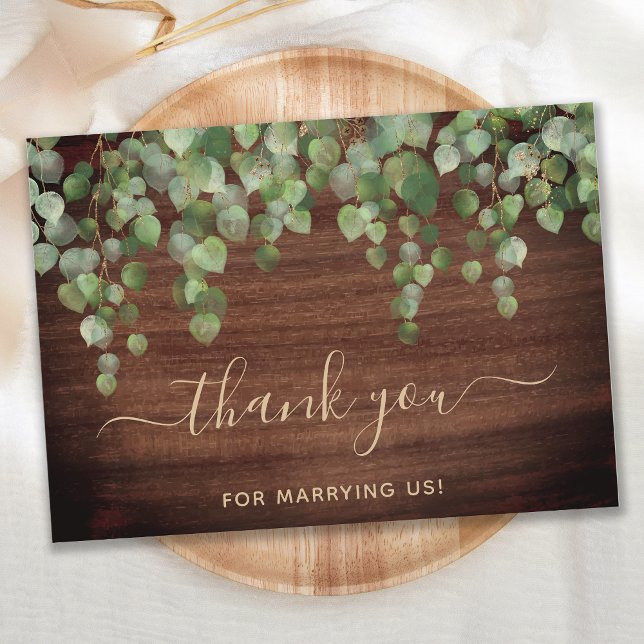 Tarjeta De Agradecimiento Funcionario del Boda de Madera Rústica Eucalyptus  (Subido por el creador)