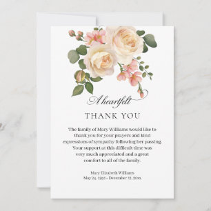 Tarjeta De Agradecimiento Fúnebre Floral Rosa Rosa