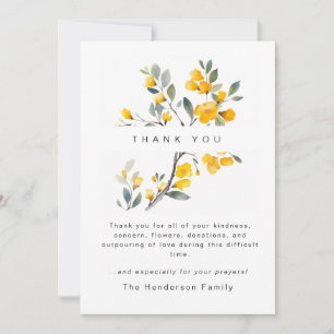 Tarjeta De Agradecimiento Funeral Amarillo Floral Bereavement Gracias