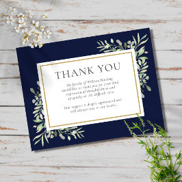 Tarjeta de agradecimiento funeral azul marino dora