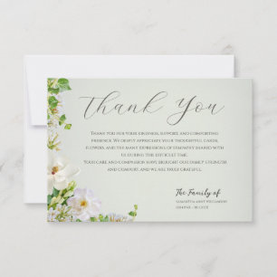 Tarjeta de agradecimiento funeral botánico verde s
