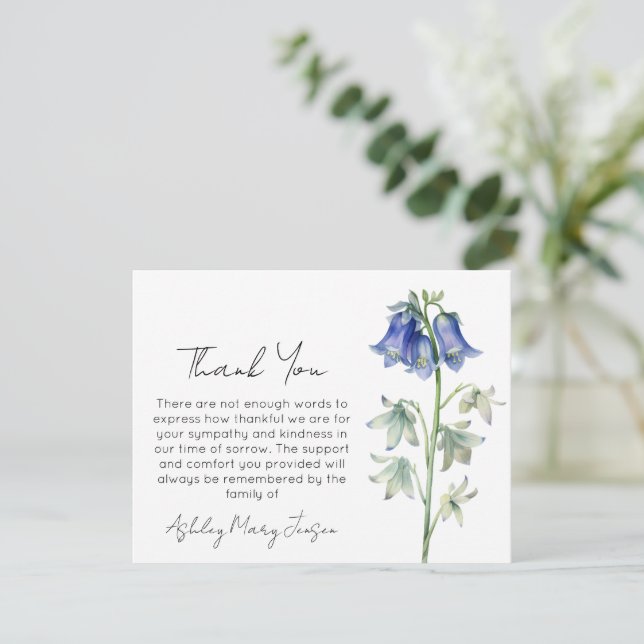 Tarjeta de agradecimiento funeral campanilla de in (Anverso de pie)