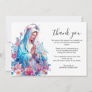 Tarjeta De Agradecimiento Funeral Católico Flores Virgen María Madre Bendita