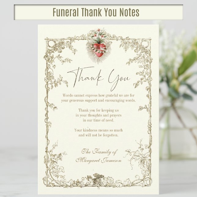 Tarjeta De Agradecimiento Funeral Católico Inmaculado Corazón de María (Immaculate Heart of Mary Funeral Thank You Notes)