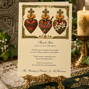 Tarjeta De Agradecimiento Funeral Católico Irlandés Celta Tres Corazones