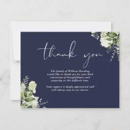 Tarjeta De Agradecimiento Funeral Celebration Of Life Greenery Navy Blue