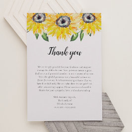 Tarjeta De Agradecimiento Funeral con guión de girasol Gracias Acuarela