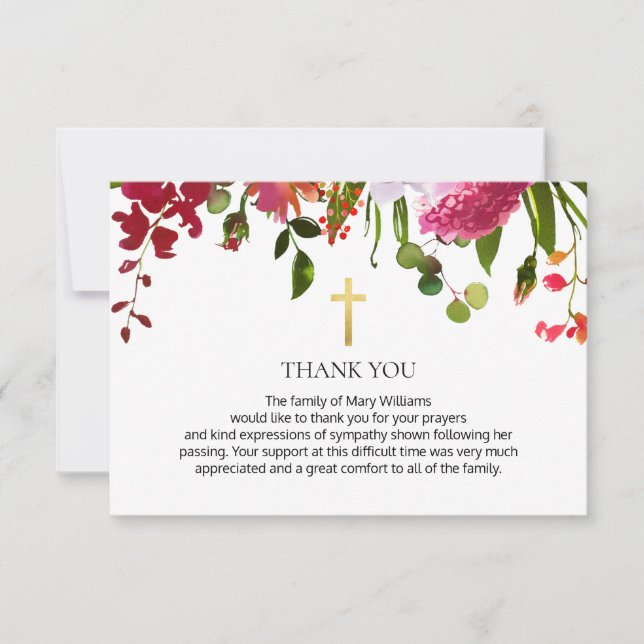 Tarjeta De Agradecimiento Funeral conmemorativo cristiano de las flores silv (Anverso)